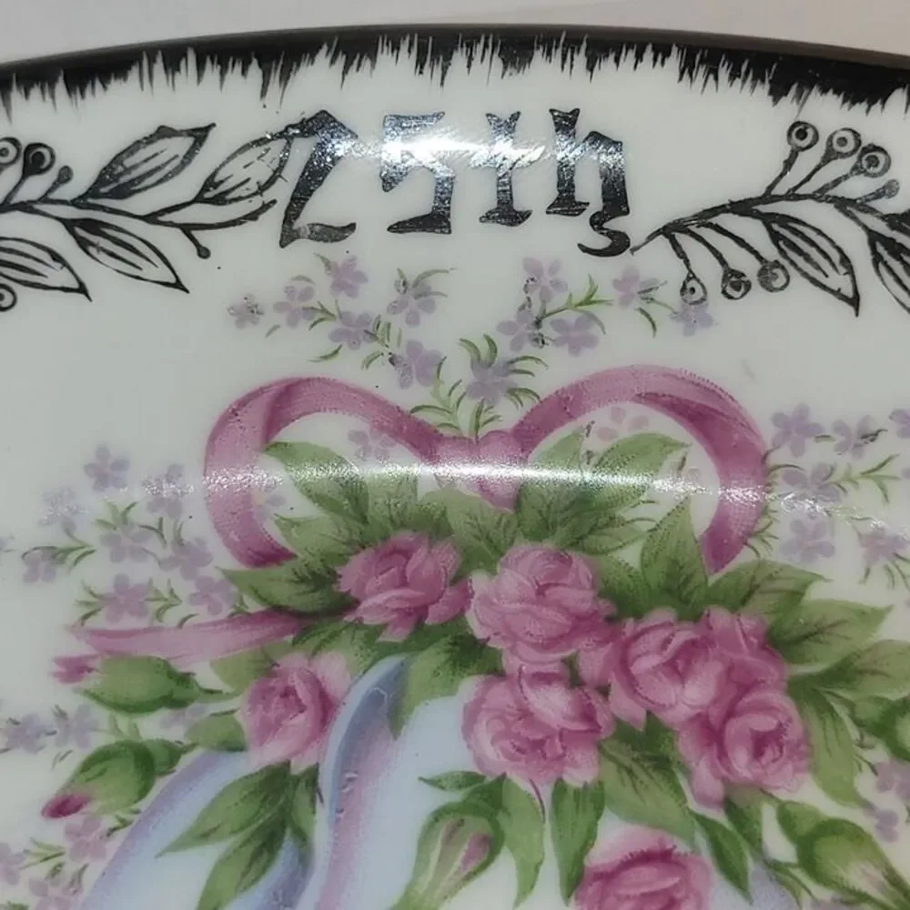PlateVintage Royal Crown Japan 25th Anniv. Plate Silver Trim Arnart Porcelain 8.